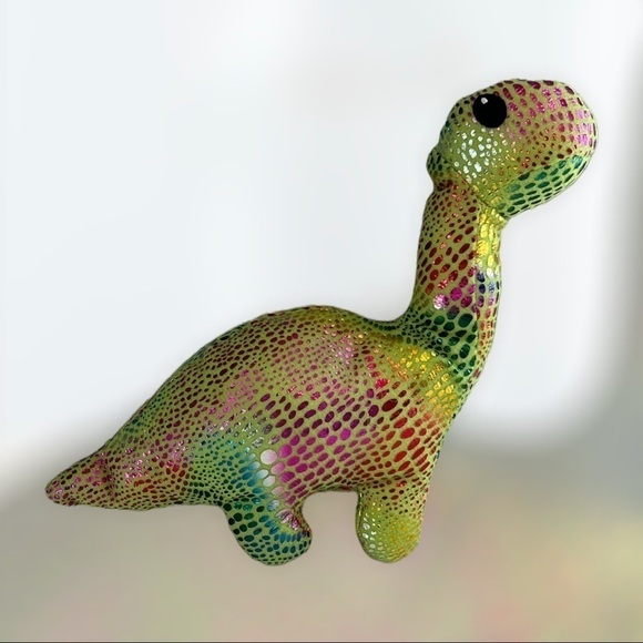 Long Neck sparkly rainbow dinosaur plush 9 inch - Picture 3 of 4